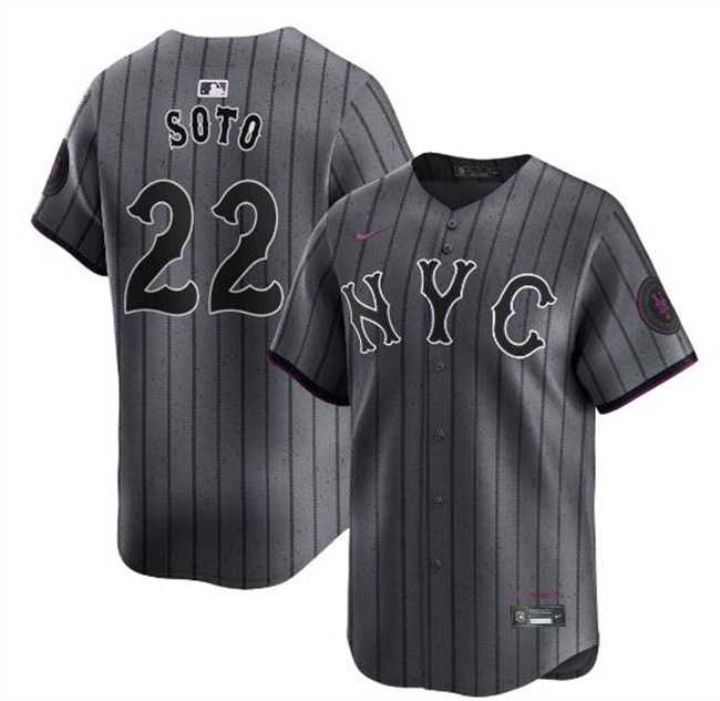 Men%27s New York Mets #22 Juan Soto Graphite 2024 City Connect Limited Stitched Jersey Dzhi->new york mets->MLB Jersey